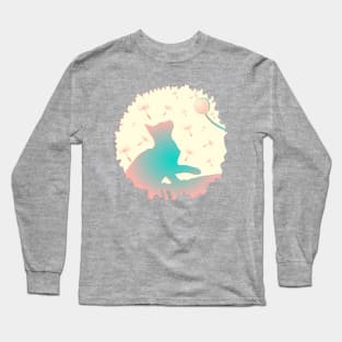 Playful Kitten Dandelion Color Silhouette Long Sleeve T-Shirt